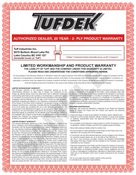 tufdekwarr20yr Tufdek Two-Ply 20-Year Product and 5 year Labor Warranty