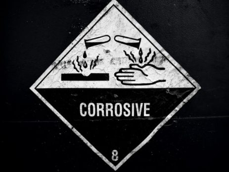 Danger sign showing corrosive warning
