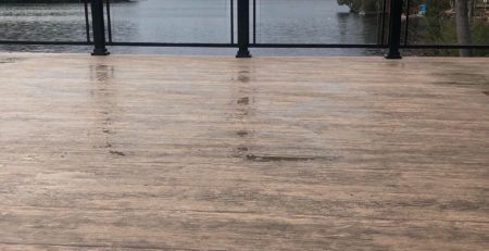 Vinyl wood plank flooring on a lakeside deck