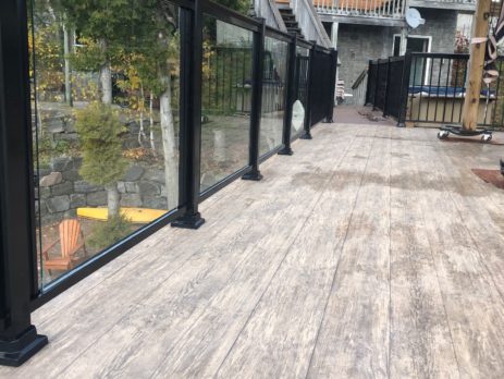 Finished vinyl wood plank outdoor deck