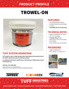 Trowel-On Product Profile sheet