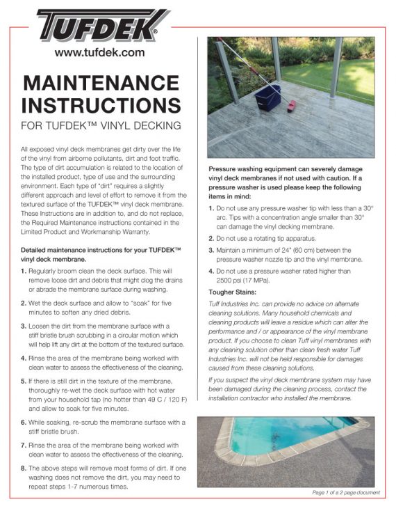 maintenance_instructions Maintenance Instructions - Tufdek Vinyl Decking